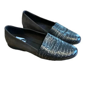 ECCO Womens Brown Crocodile Pattern Two Tone Leather Loafers Flats Size 39‎